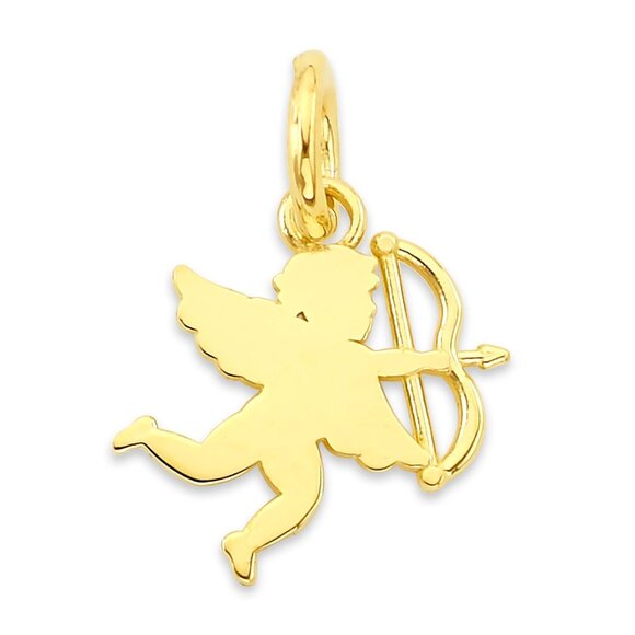 Solid 14k Gold Cupid Charm - Angel Valentines Day Jewelry Gifts for Her - Picture 1 of 5